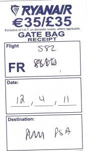 Ryanair gate bag receipt