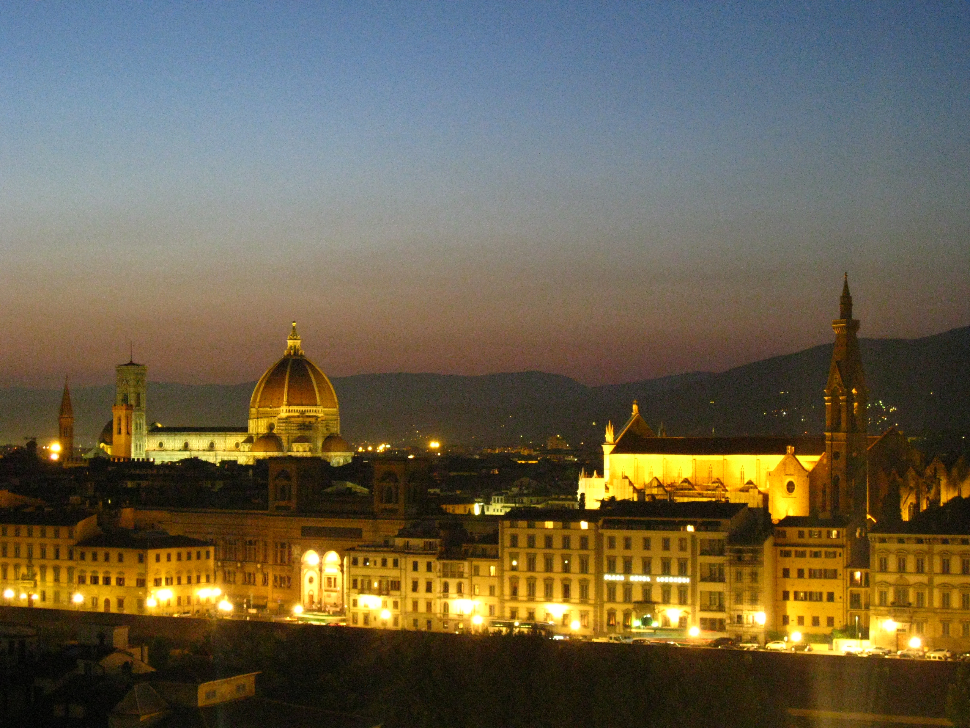 The Duomo and Santa Croce Church in Florence Italy from Piazzale Michelangelo